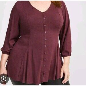 Torrid Fit And Flare Burgundy Button- Up Top Sz M/L Classy 90's Y2k